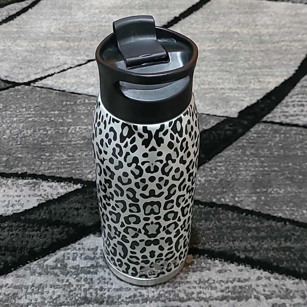 HYDRAPEAK 32 OZ DOUBLE WALLED STAINLESS STEEL TEAL LEOPARD PRINT WATER BOTTLE